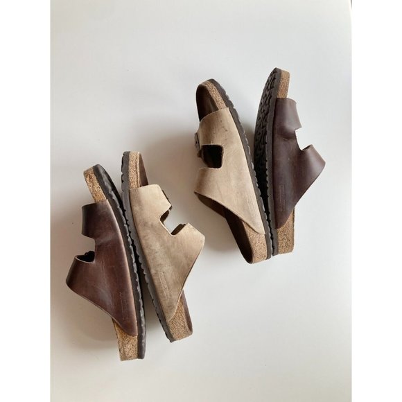 Lot of 2 BIRKENSTOCK Arizona Brown Oiled Leather Strappy Sandals Slides, Size 44 - Picture 2 of 16